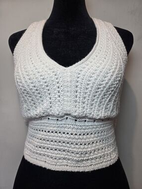 Hollister Crochet Crop Top Women's Small Cotton Boho Crop Halter Open Back